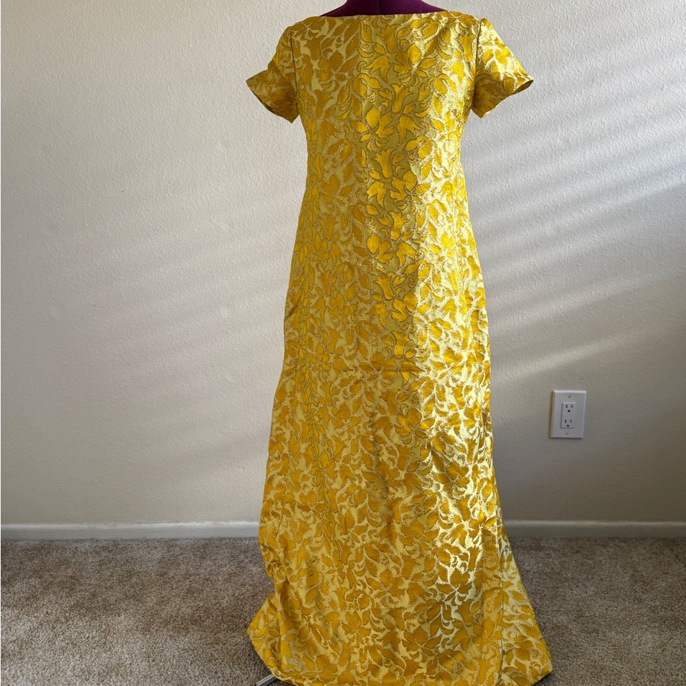 Yellow Floral Brocade Maxi Dress Size Sm